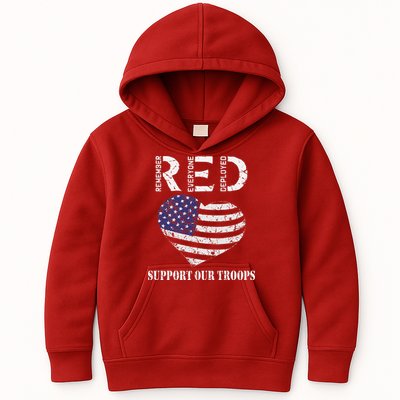 RED Friday Military Support Our Troops Heart Retro US Flag Kids Hoodie