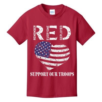RED Friday Military Support Our Troops Heart Retro US Flag Kids T-Shirt