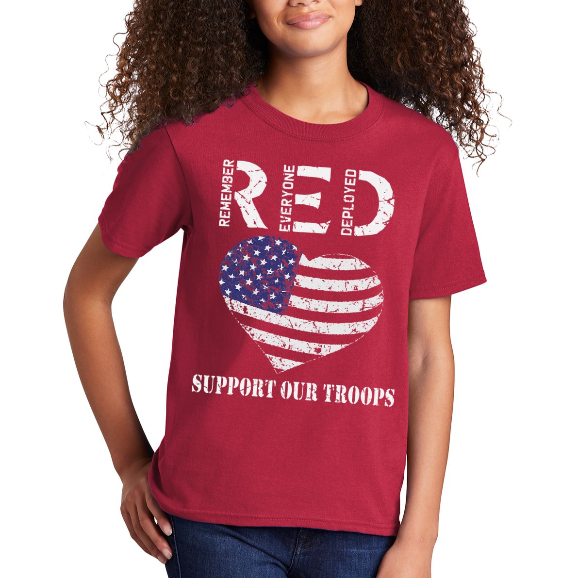 RED Friday Military Support Our Troops Heart Retro US Flag Kids T-Shirt