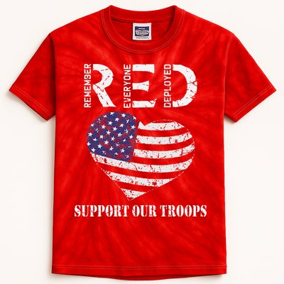 RED Friday Military Support Our Troops Heart Retro US Flag Kids Tie-Dye T-Shirt