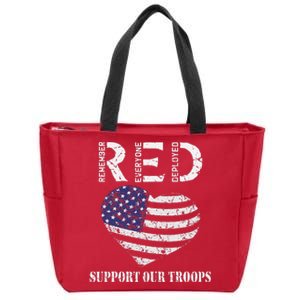 RED Friday Military Support Our Troops Heart Retro US Flag Zip Tote Bag