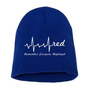 RED Friday Military Remember Everyone Deployed Heartbeat Short Acrylic Beanie