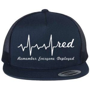 RED Friday Military Remember Everyone Deployed Heartbeat Flat Bill Trucker Hat