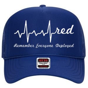 RED Friday Military Remember Everyone Deployed Heartbeat High Crown Mesh Back Trucker Hat