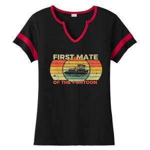 Retro First Mate Pontoon Captain Boat Boating Pontooning Ladies Halftime Notch Neck Tee