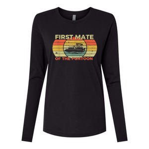 Retro First Mate Pontoon Captain Boat Boating Pontooning Womens Cotton Relaxed Long Sleeve T-Shirt