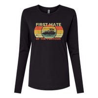 Retro First Mate Pontoon Captain Boat Boating Pontooning Womens Cotton Relaxed Long Sleeve T-Shirt