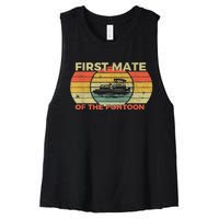 Retro First Mate Pontoon Captain Boat Boating Pontooning Women's Racerback Cropped Tank