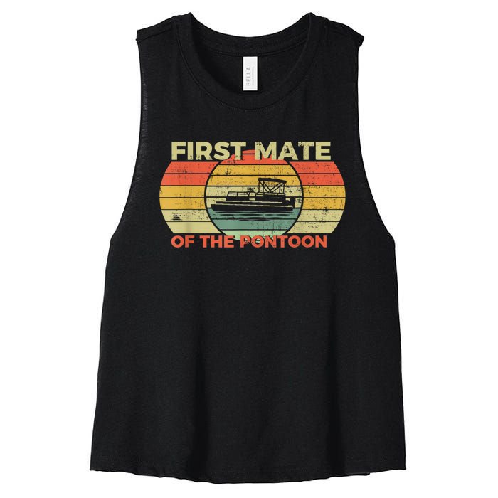 Retro First Mate Pontoon Captain Boat Boating Pontooning Women's Racerback Cropped Tank