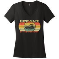 Retro First Mate Pontoon Captain Boat Boating Pontooning Women's V-Neck T-Shirt