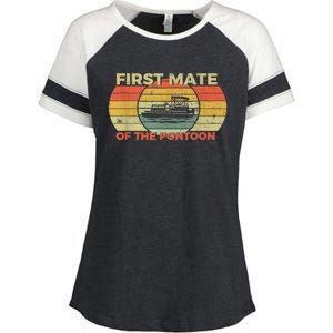 Retro First Mate Pontoon Captain Boat Boating Pontooning Enza Ladies Jersey Colorblock Tee