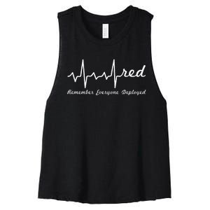 RED Friday Military Remember Everyone Deployed Heartbeat Women's Racerback Cropped Tank