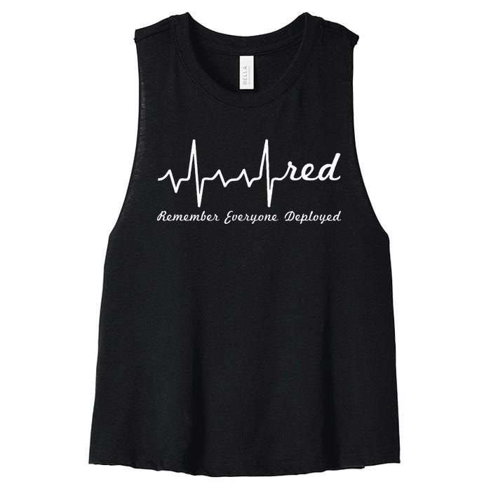 RED Friday Military Remember Everyone Deployed Heartbeat Women's Racerback Cropped Tank