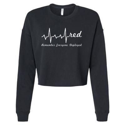 RED Friday Military Remember Everyone Deployed Heartbeat Cropped Pullover Crew