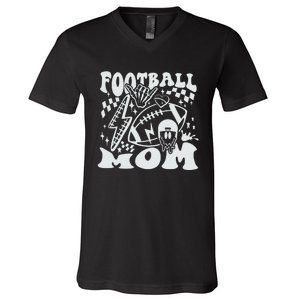 Retro Football Mom Baller Mom Football Game Day Mom Funny Football V-Neck T-Shirt