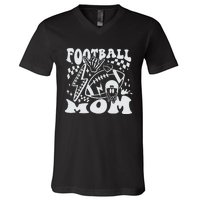 Retro Football Mom Baller Mom Football Game Day Mom Funny Football V-Neck T-Shirt