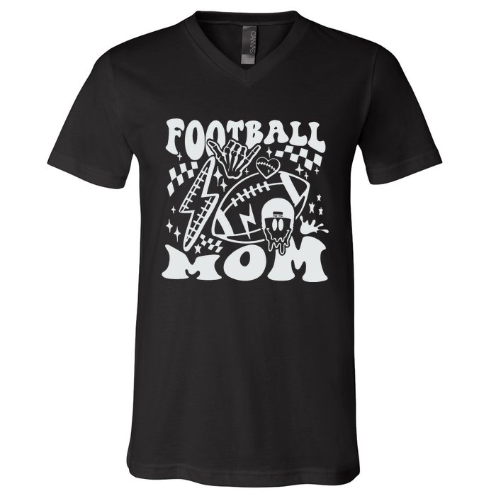 Retro Football Mom Baller Mom Football Game Day Mom Funny Football V-Neck T-Shirt