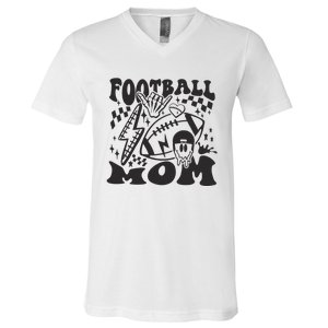 Retro Football Mom Baller Mom Football Game Day Mom V-Neck T-Shirt