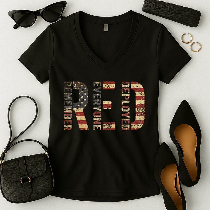 Red Friday Military Support Remember Everyone Deployed Women's V-Neck T-Shirt