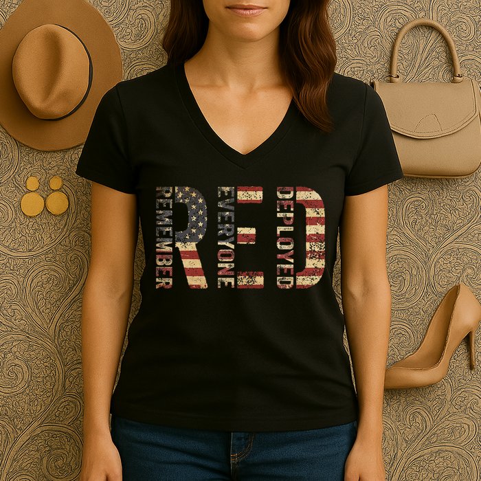 Red Friday Military Support Remember Everyone Deployed Women's V-Neck T-Shirt