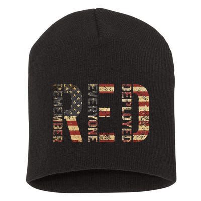 Red Friday Military Support Remember Everyone Deployed Short Acrylic Beanie
