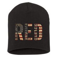Red Friday Military Support Remember Everyone Deployed Short Acrylic Beanie