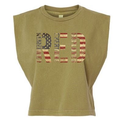 Red Friday Military Support Remember Everyone Deployed Garment-Dyed Women's Muscle Tee