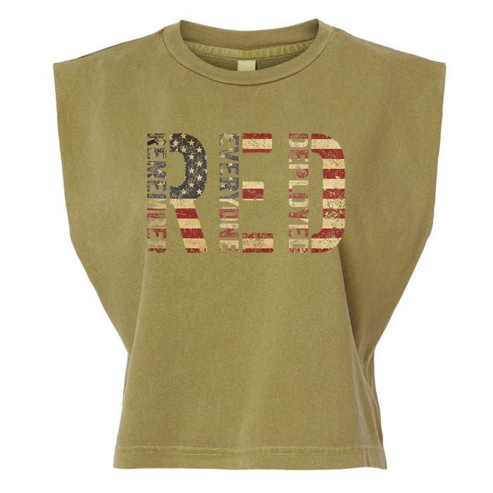 Red Friday Military Support Remember Everyone Deployed Garment-Dyed Women's Muscle Tee