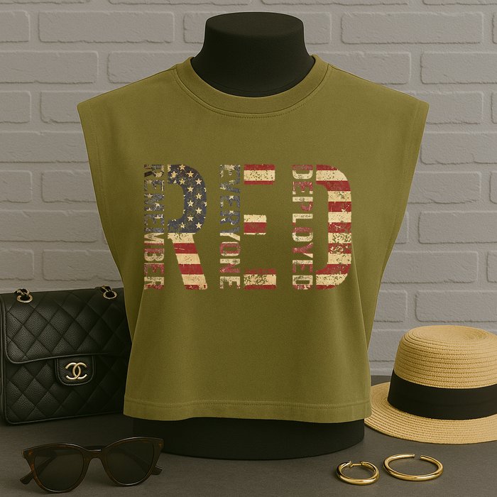 Red Friday Military Support Remember Everyone Deployed Garment-Dyed Women's Muscle Tee