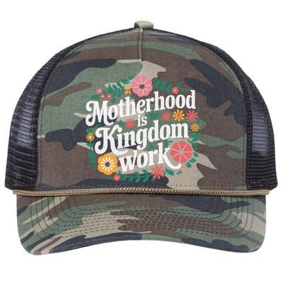 Retro Floral Motherhood Is Kingdom Work MotherS Day Mom Retro Rope Trucker Hat Cap