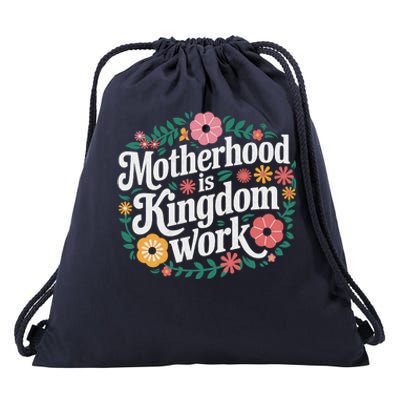 Retro Floral Motherhood Is Kingdom Work MotherS Day Mom Drawstring Bag