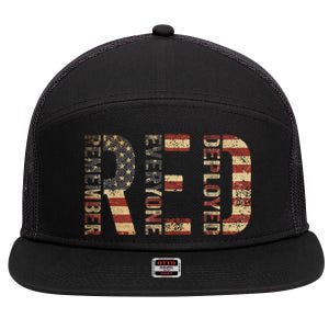 Red Friday Military Support Remember Everyone Deployed 7 Panel Mesh Trucker Snapback Hat