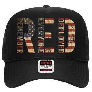 Red Friday Military Support Remember Everyone Deployed High Crown Mesh Back Trucker Hat