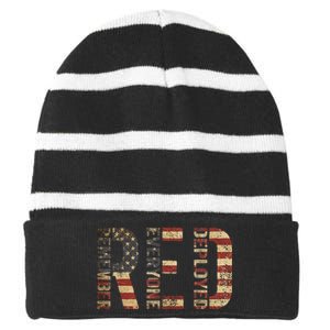 Red Friday Military Support Remember Everyone Deployed Striped Beanie with Solid Band