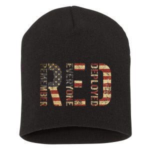 Red Friday Military Support Remember Everyone Deployed Short Acrylic Beanie