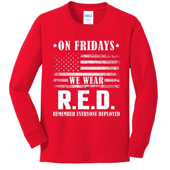 RED Friday Military US Army Remember erveryone deployed Kids Long Sleeve Shirt