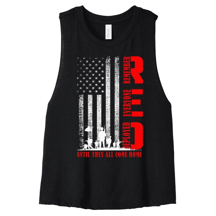 Red Friday Military U.S A.R.M.Y Remember Erveryone Deployed Women's Racerback Cropped Tank