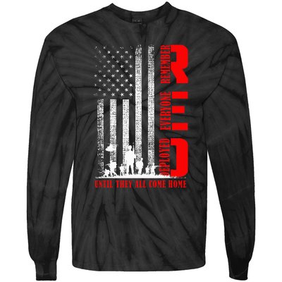 Red Friday Military U.S A.R.M.Y Remember Erveryone Deployed Tie-Dye Long Sleeve Shirt