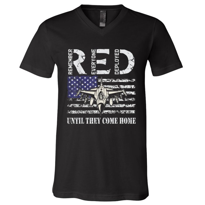 RED Friday Military S Air Force USAF US Flag Veteran V-Neck T-Shirt