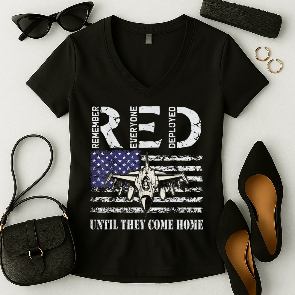 RED Friday Military S Air Force USAF US Flag Veteran Women's V-Neck T-Shirt