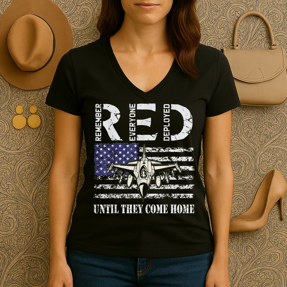 RED Friday Military S Air Force USAF US Flag Veteran Women's V-Neck T-Shirt
