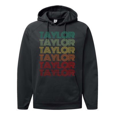 Retro First Name Taylor Girl Boy Personalized Performance Fleece Hoodie