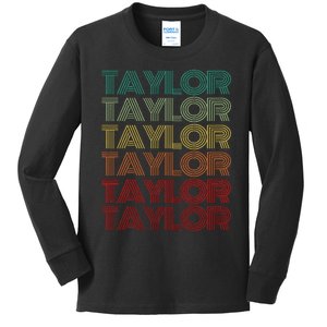 Retro First Name Taylor Girl Boy Personalized Kids Long Sleeve Shirt