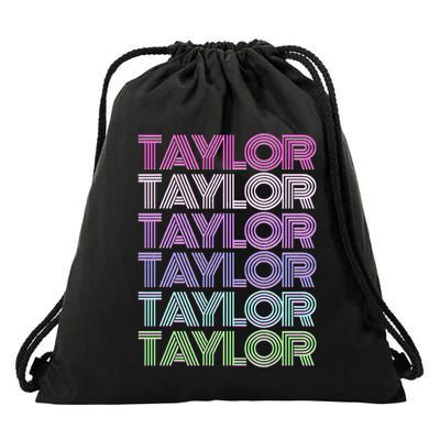 Retro First Name Taylor Girl Boy Surname Repeated Pattern Drawstring Bag