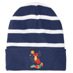 Rainbow Fox Nature Gift Striped Beanie with Solid Band