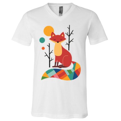 Rainbow Fox Nature Gift V-Neck T-Shirt