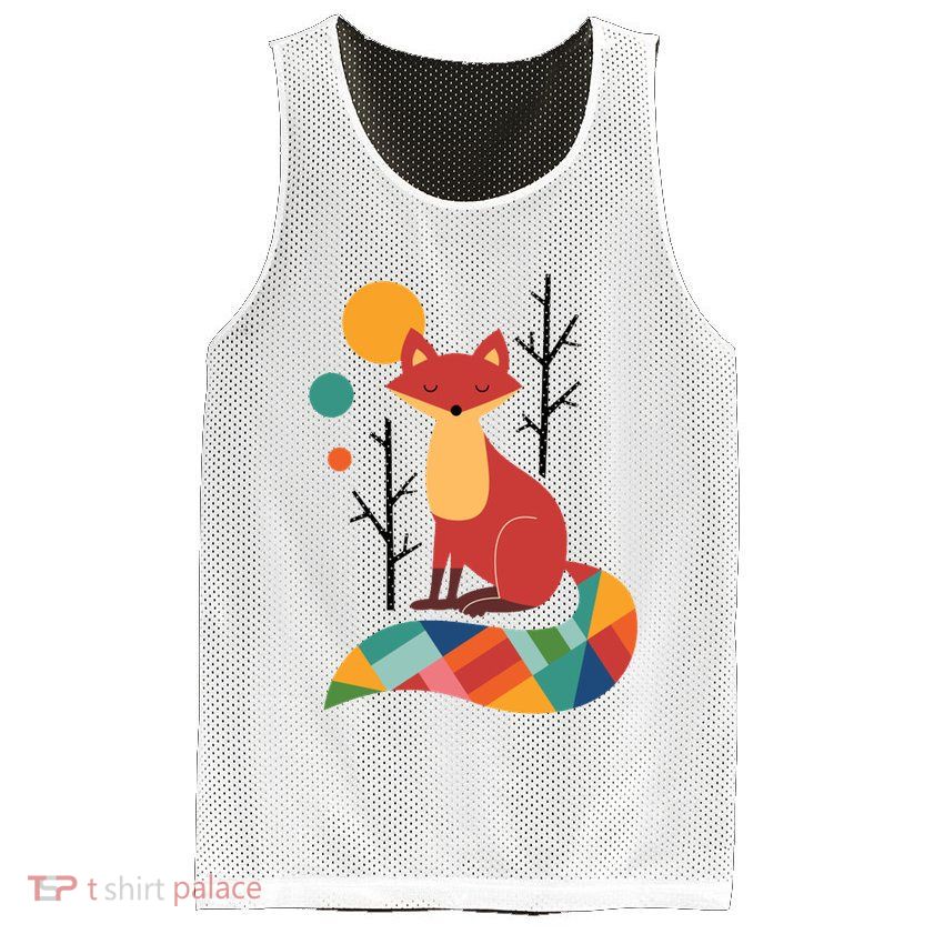 Rainbow Fox Nature Gift Mesh Reversible Basketball Jersey Tank