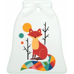 Rainbow Fox Nature Gift Ceramic Bell Ornament