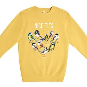 Retro Funny Nice Tits Birds Birdwatcher Bird Watching Humor Gift Premium Crewneck Sweatshirt