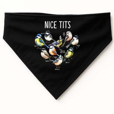 Retro Funny Nice Tits Birds Birdwatcher Bird Watching Humor Gift USA-Made Doggie Bandana